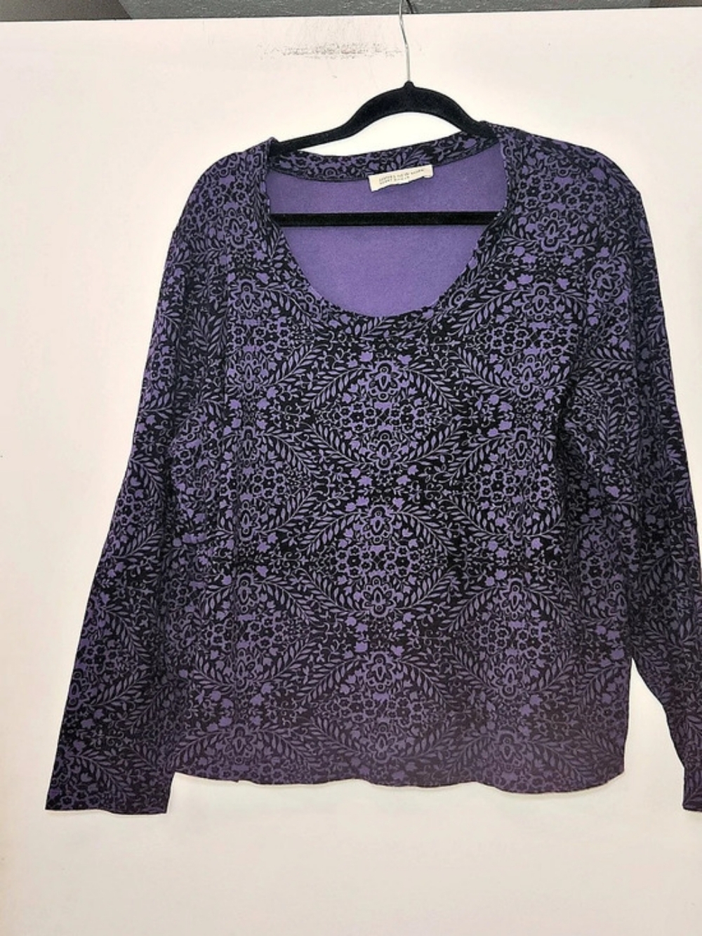 Jones New York Floral Long Sleeve Top in Purple & Black Size 2X